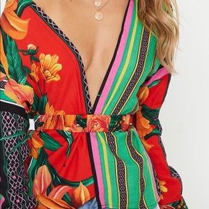 Brand NEW!!! Multi mixed print belted blouse
